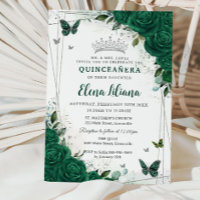 Emerald Green Floral Silver Quinceañera Sweet 16