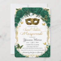 Emerald Green Floral Sweet sixteen d'or Masquerade