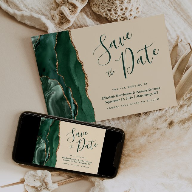 Invitation Emerald Green Gold Agate Champagne Enregistrer la  (Créateur téléchargé)