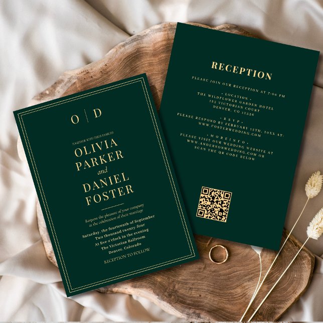 Invitation Emerald Green Gold All in One QR Code Mariage (Créateur téléchargé)