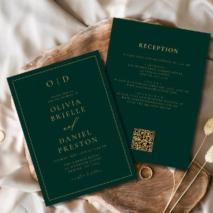 Invitation Emerald Green Gold All in One QR Code Mariage