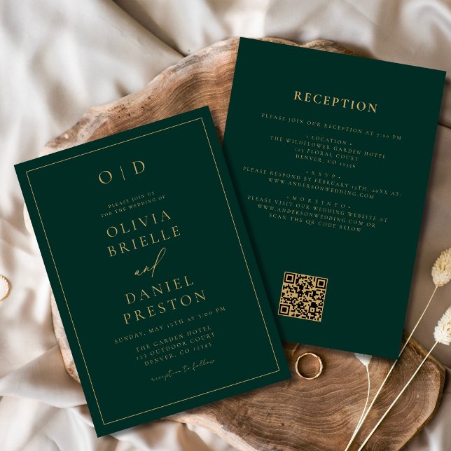 Invitation Emerald Green Gold All in One QR Code Mariage (Créateur téléchargé)