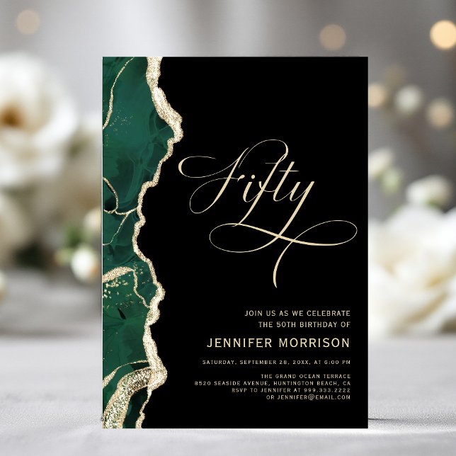 Invitation Emerald Green Gold Black Agate 50e anniversaire (Créateur téléchargé)