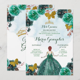 Invitation Emerald Green & Gold Butterfly Mis Quince 2