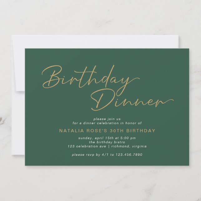 Invitation Emerald Green & Gold | Élégant dîner d'anniversair (Devant)
