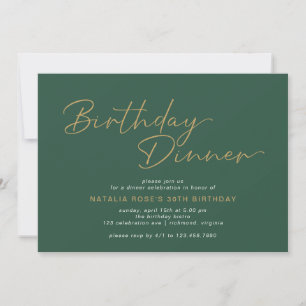 Invitation Emerald Green & Gold   Élégant dîner d'anniversair