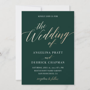 Invitation Emerald Green Gold Élégant Mariage de calligraphie