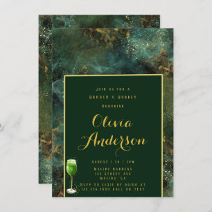 Invitation Emerald Green & Gold Fleck Brunch et Bubbly