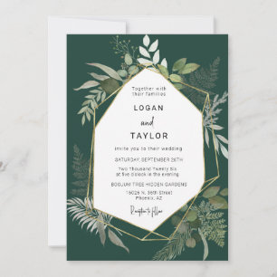 Invitation Emerald Green Gold Frame QR Code Photo In