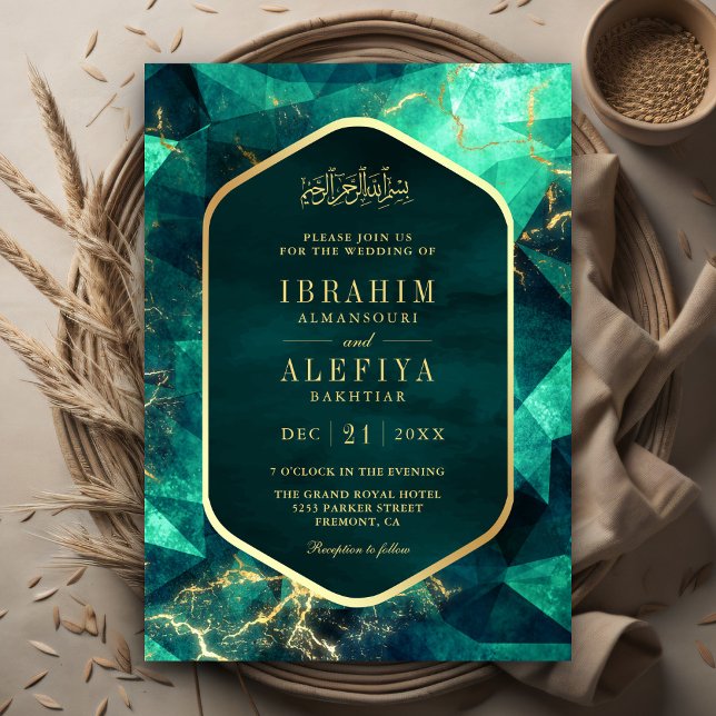 Invitation Emerald Green Gold Gemstone Mariage musulman (Créateur téléchargé)