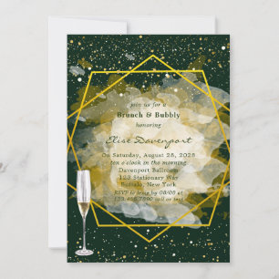 Invitation Emerald Green & Gold Géométrique Brunch & Bubbly