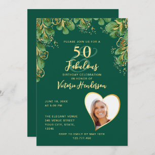 Invitation Emerald Green & Gold Greenery 50 & Fab Anniversair