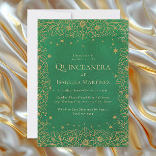 Invitation Emerald Green Gold Quinceañera Sweet 15