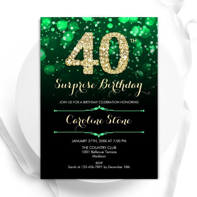 Invitation Emerald Green Gold Surprise 40e anniversaire (Créateur téléchargé)