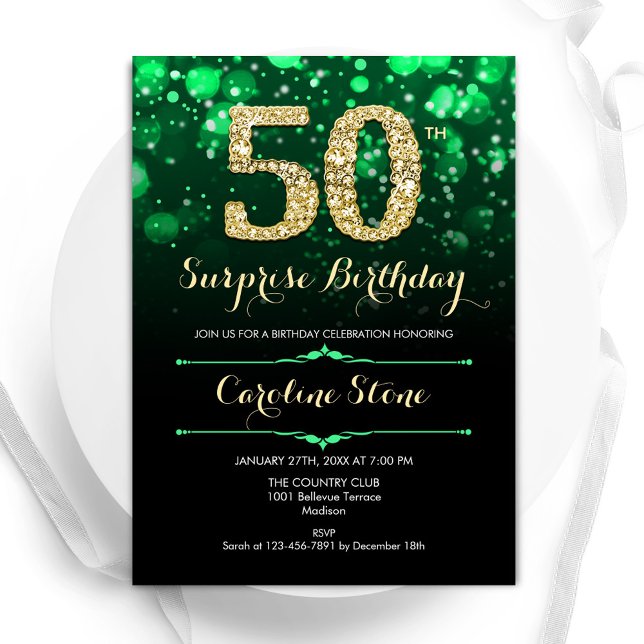 Invitation Emerald Green Gold Surprise 50e anniversaire (Créateur téléchargé)