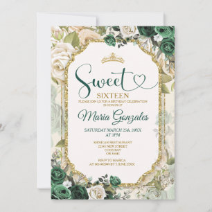 Invitation Emerald Green & Gold Sweet sixteen couronne d'anni