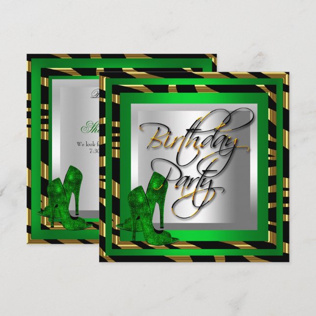 Invitation Emerald Green Gold Zebra Black High Heel Chaussure (Devant / Derrière)
