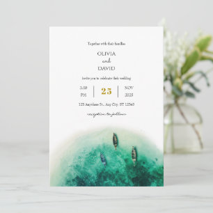 Invitation Emerald Green Island Coastal Lagoon Beach Wedding