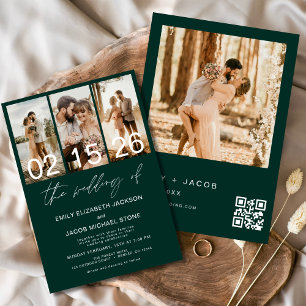 Invitation Emerald Green Le Mariage de Photo QR code Elegant