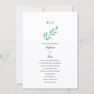Invitation Emerald Green Leaf Grey Monogramme Nom Boho Mariag
