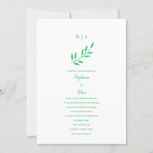 Invitation Emerald Green Leaf Monogramme Nom Boho Mariage 202
