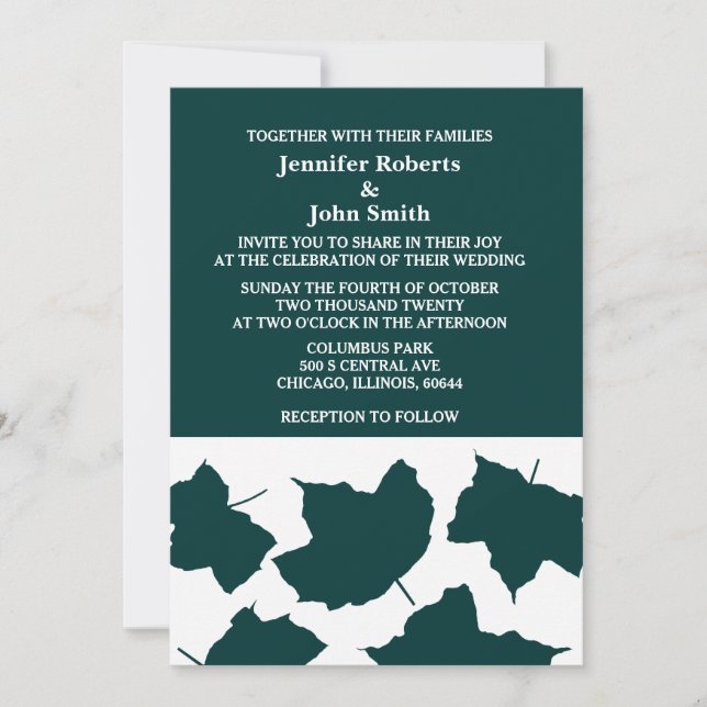 Invitation Emerald Green Leaf White Boho Mariage (Devant)