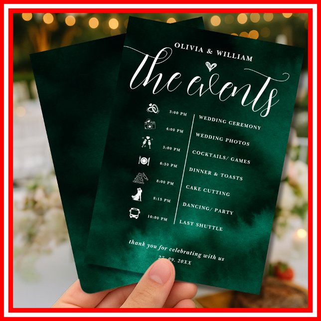Invitation Emerald Green Mariage Ordre des événements (Créateur téléchargé)