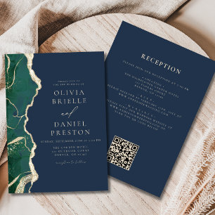 Invitation Emerald Green Marine Blue Agate Code QR Mariage