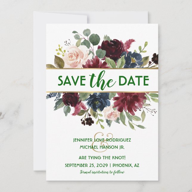 Invitation Emerald Green Merlot Marine Boho Enregistrer la da (Devant)