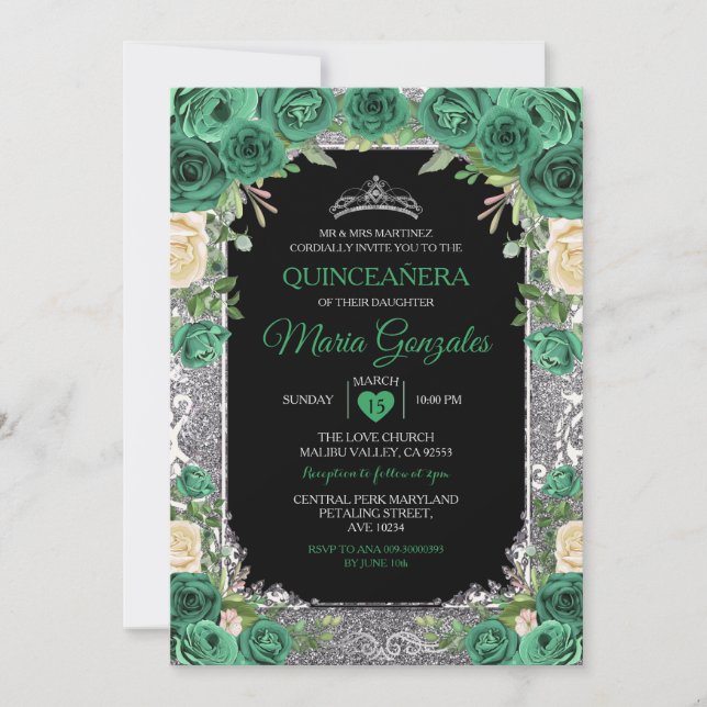 Invitation Emerald Green Mexicaine Charra Mis Quince Butterfl (Devant)