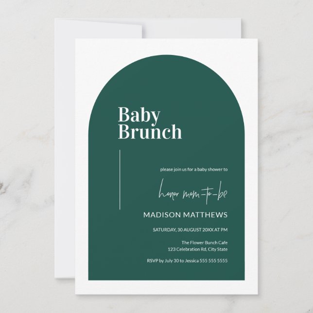 Invitation Emerald Green Minimal Arch Baby shower Brunch bébé (Devant)