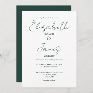 Invitation Emerald Green Minimalist Élégant Mariage de script