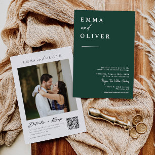 Invitation Emerald Green Minimalist Mariage photo QR Code
