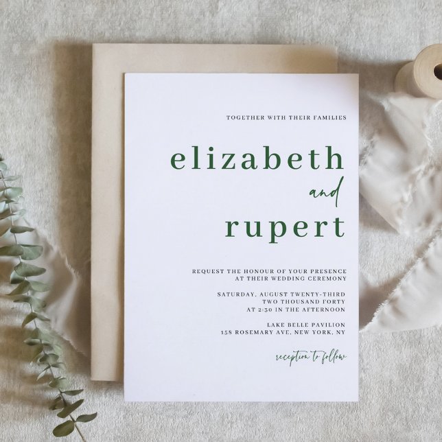 Invitation Emerald Green Minimaliste Serif Mariage de typogra (Emerald Green Minimalist Serif Typography Wedding Invitation)