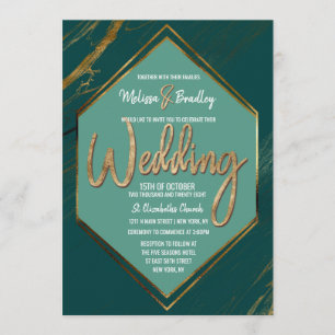 Invitation Emerald Green Mint or Marbre géométrique Mariage
