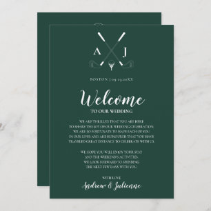 Invitation Emerald Green Monogram Golf Mariage Welcome Note