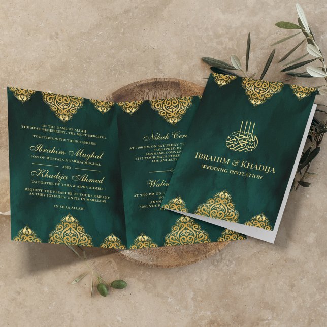 Invitation Emerald Green Motif islamique de l'or Mariage musu (Créateur téléchargé)