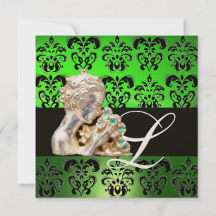 INVITATION EMERALD GREEN, NOIR, BLANC DOMMASK MONOGRAMME DE B