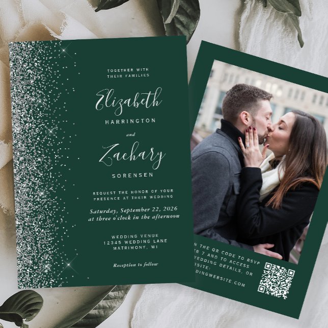 Invitation Emerald Green Parties scintillant en argent Photo  (Créateur téléchargé)