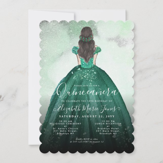 Invitation Emerald Green Parties scintillant en argent Prince (Devant)