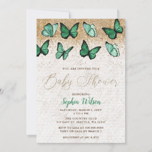 Invitation Emerald Green Parties scintillant papillon Baby