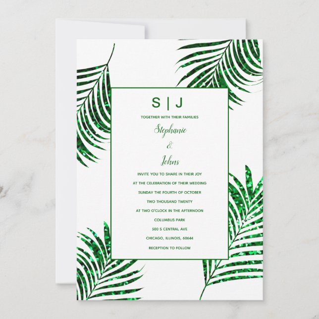 Invitation Emerald Green Parties scintillant Tropical Palm Le (Devant)