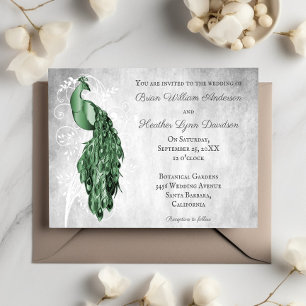 Invitation Emerald Green Peacock White Botanical Mariage