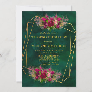 Invitation Emerald Green Peony Rose Mariage