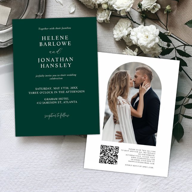 Invitation Emerald Green Photo QR Code Mariage (Créateur téléchargé)