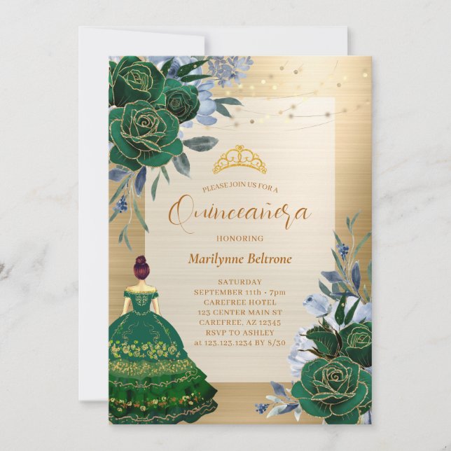 Invitation Emerald Green Princess Quinceañera (Devant)