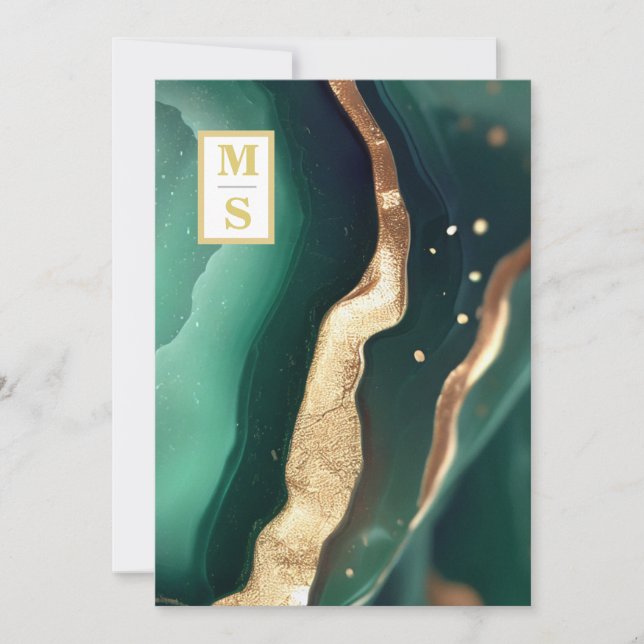 Invitation *~ Emerald Green QR Initiales AR66 RSVP Mariage (Devant)