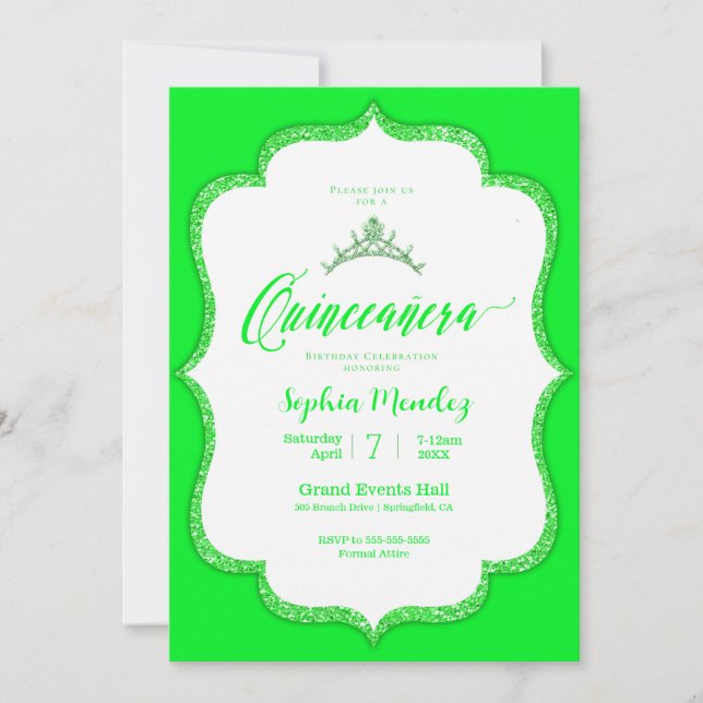 Invitation Emerald Green Quinceanera (Devant)