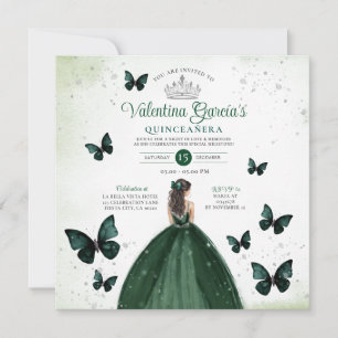 Invitation Emerald Green Quinceañera 15 Anos Fleurs Argent