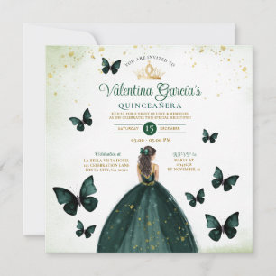 Invitation Emerald Green Quinceañera 15 Anos Fleurs Or